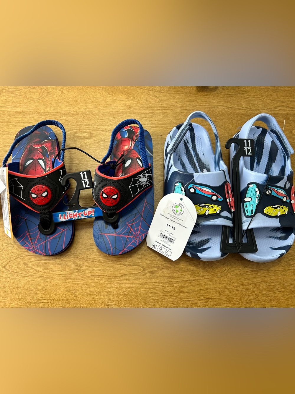 Kids Light-Up Spider Sandals and Car Print Slides - Blue/Red, Size 11/12